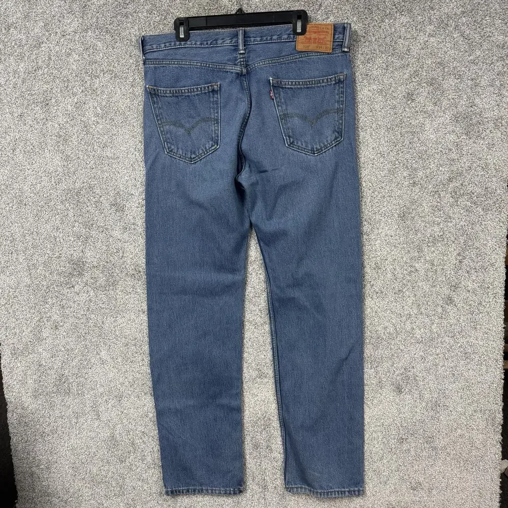 Levis 505 Jeans Mens 35x31 Blue Medium Wash Regular Fit Straight Denim Classic